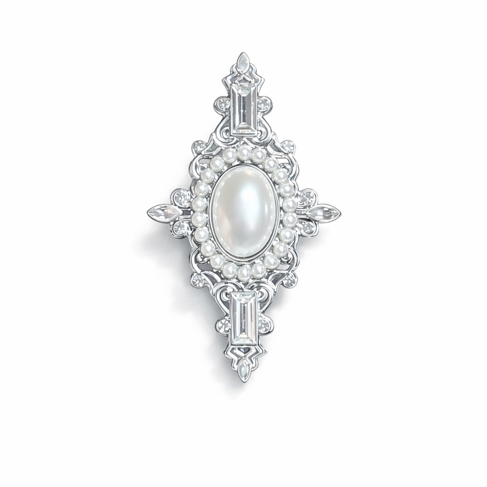 ⚜️ Vintage Design Silver and Pearl Brooch